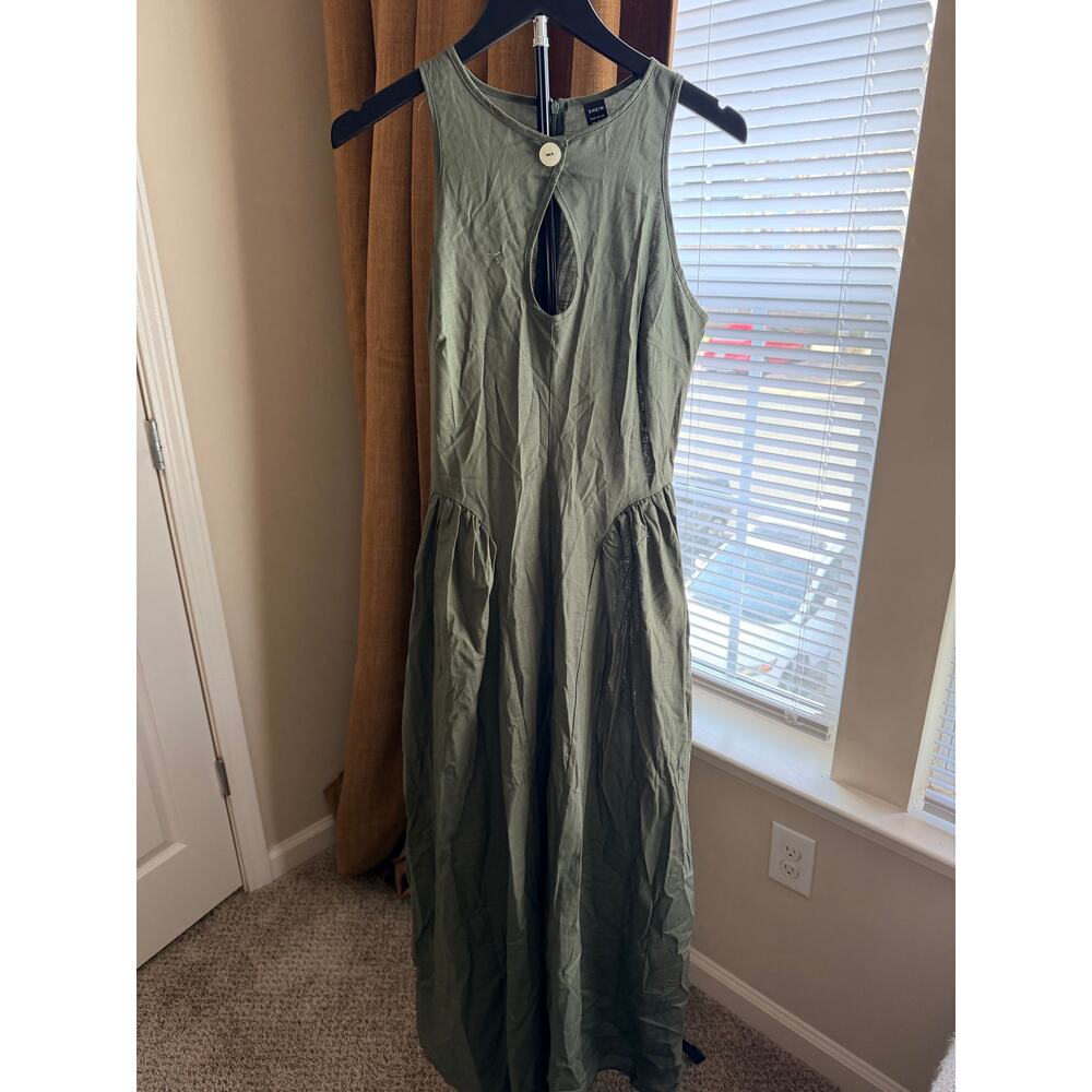 100% Cotton Olive A Line Dress Midi NWOT
